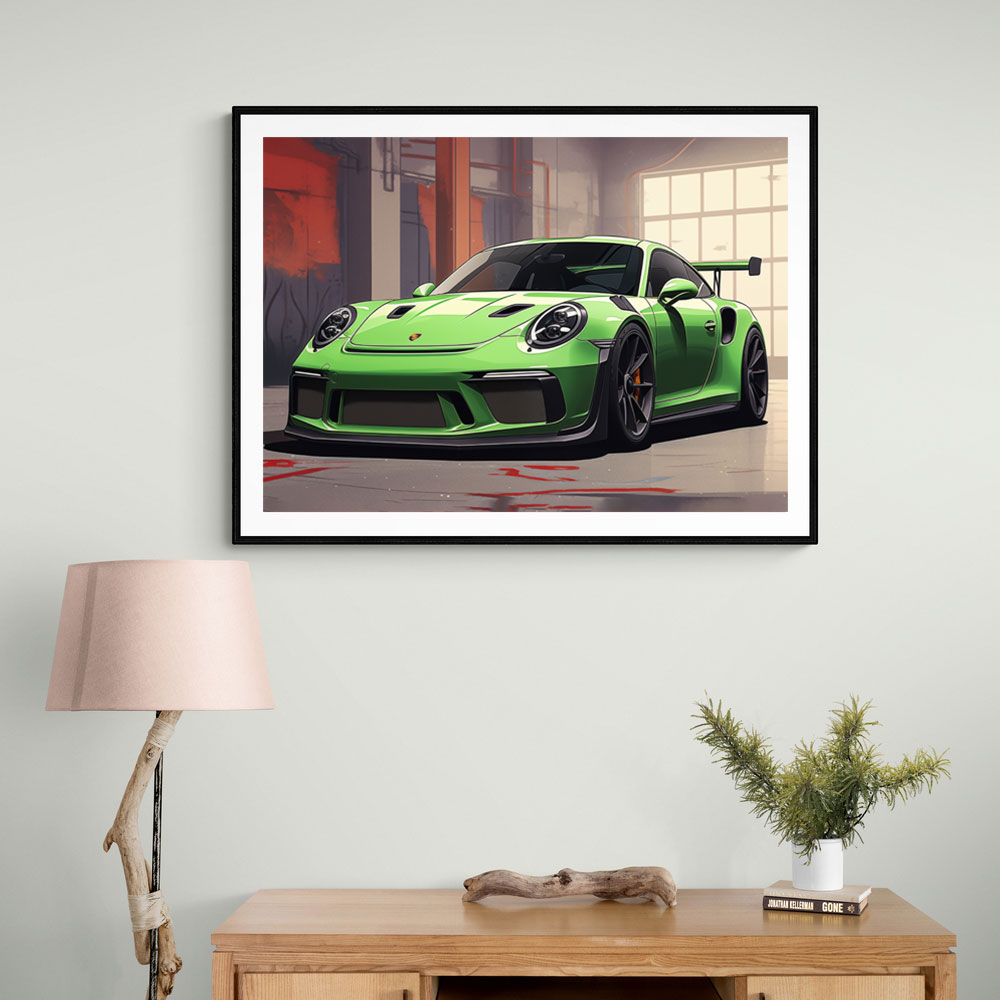 Porsche 911 GT3 RS Cartoon Style Wall Art