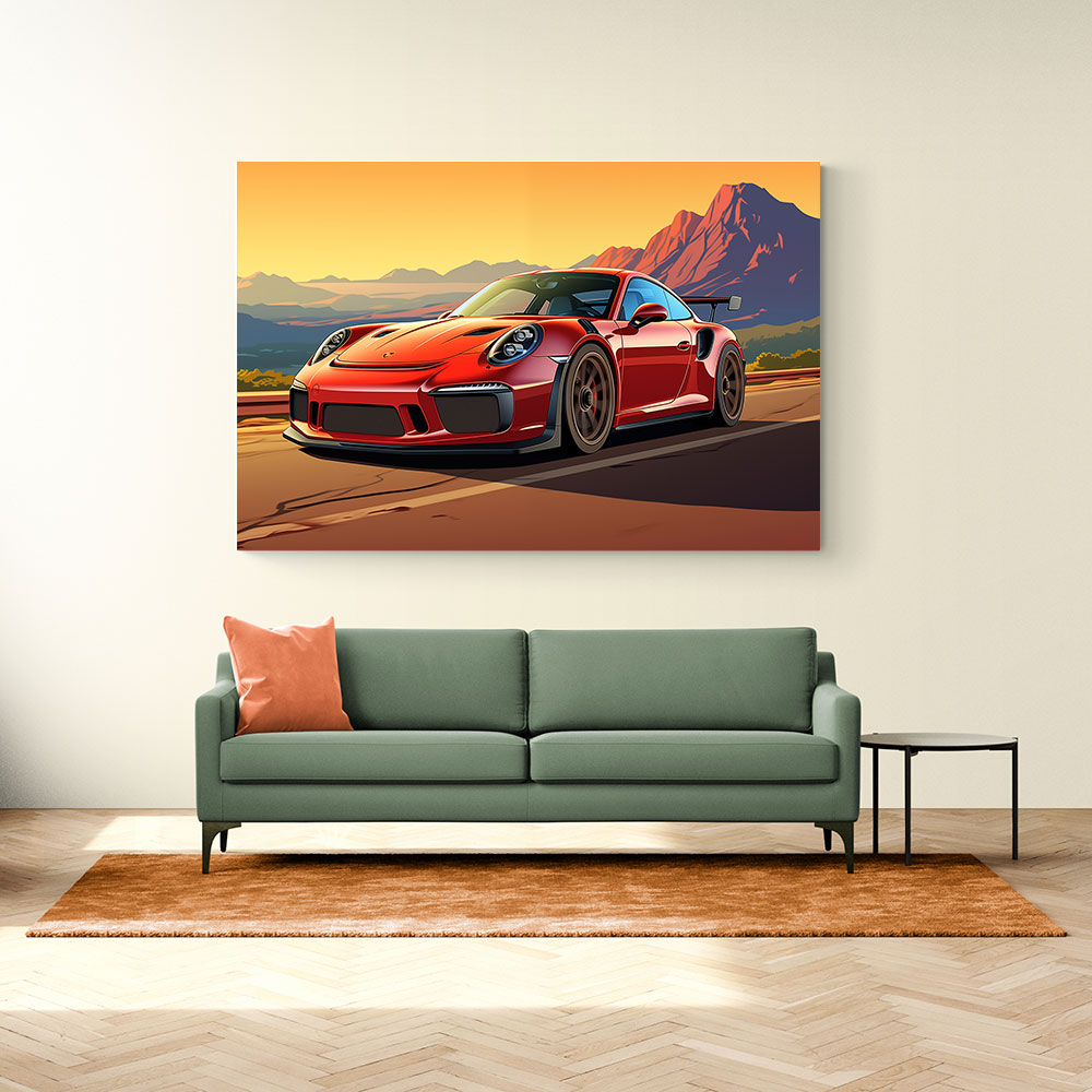 Red Porsche 911 GT3 RS Cartoon Style