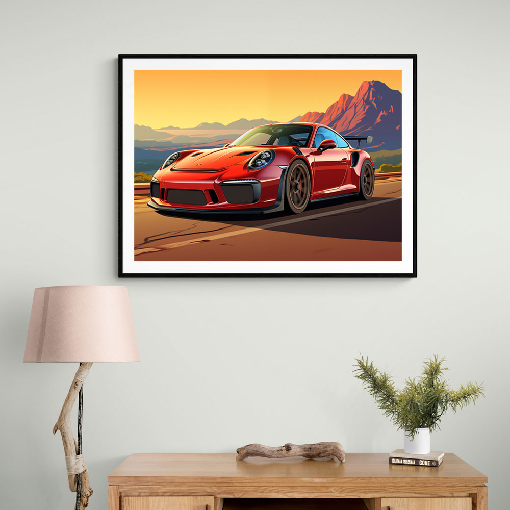 Red Porsche 911 GT3 RS Cartoon Style