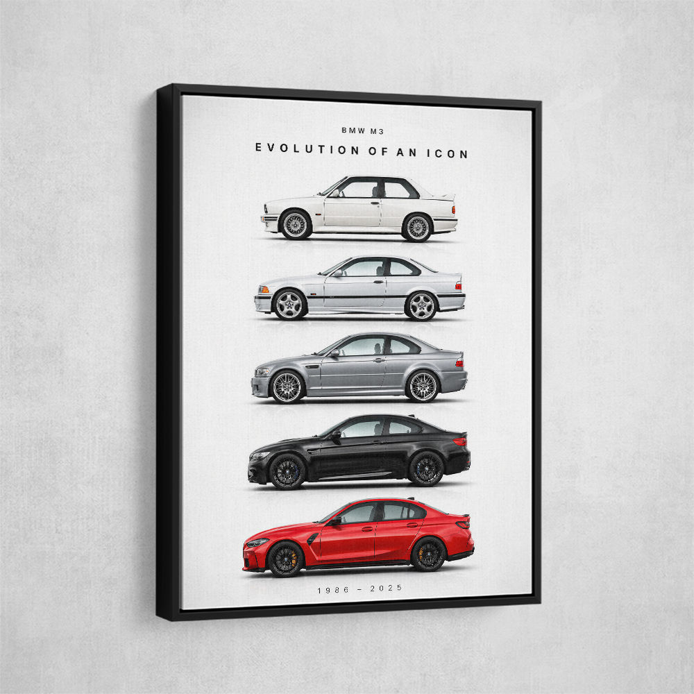 BMW M3 Evolution White Black Red Art Print