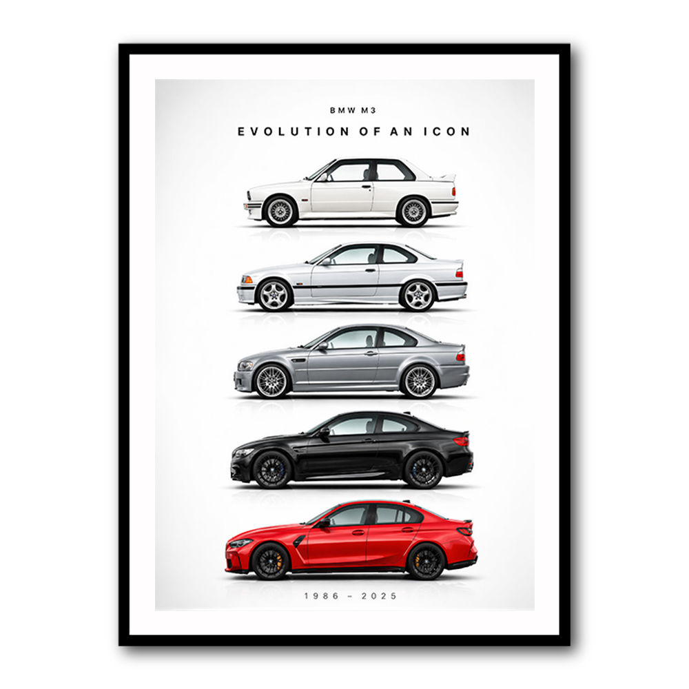 BMW M3 Evolution White Black Red Art Print