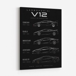 Lamborghini V12 Generations Black Cars Art Print