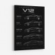 Lamborghini V12 Generations Black Cars Art Print