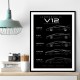 Lamborghini V12 Generations Black Cars Art Print