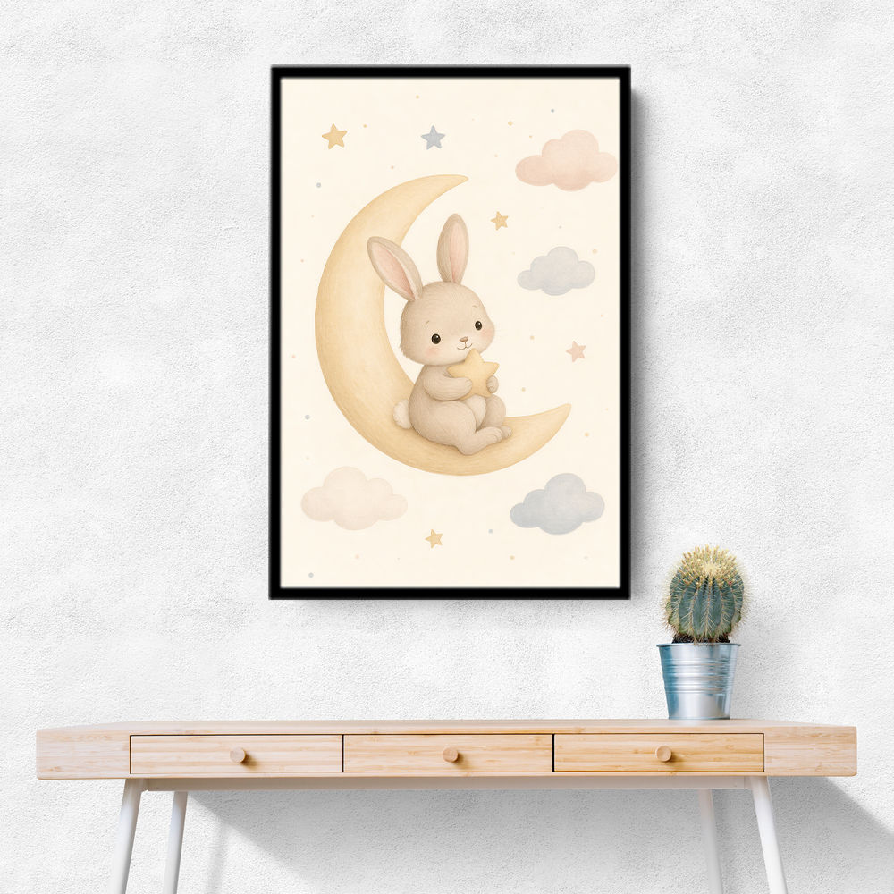 Rabbit On The Moon Nursery Wall Art Print