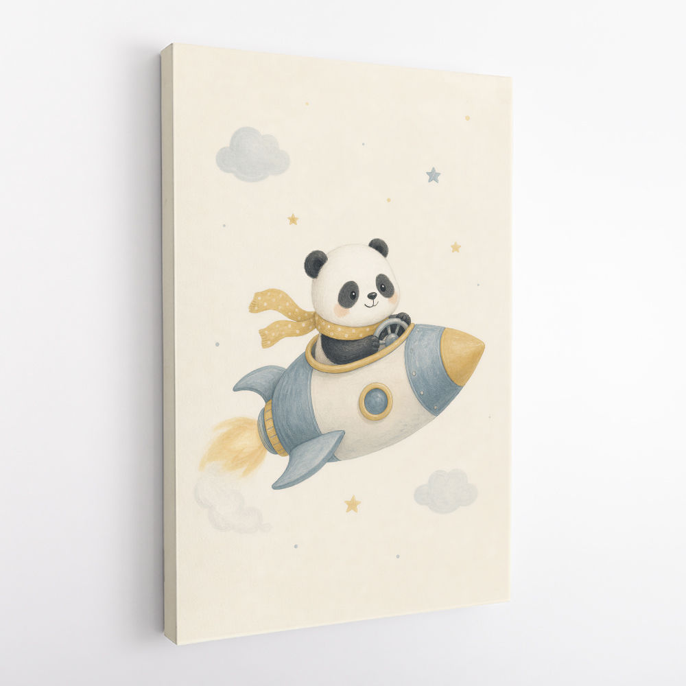Panda Rocket Car Nursery Wall Art