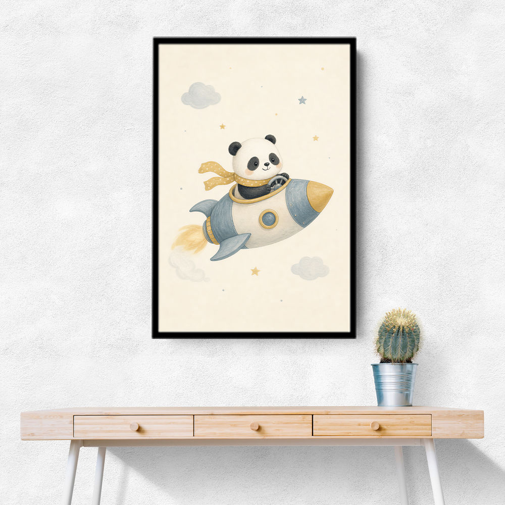 Panda Rocket Car Nursery Wall Art