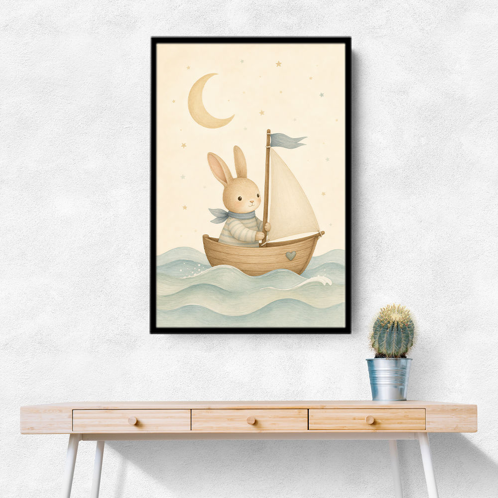 Rabbit in a Boat Nursery Wall Art