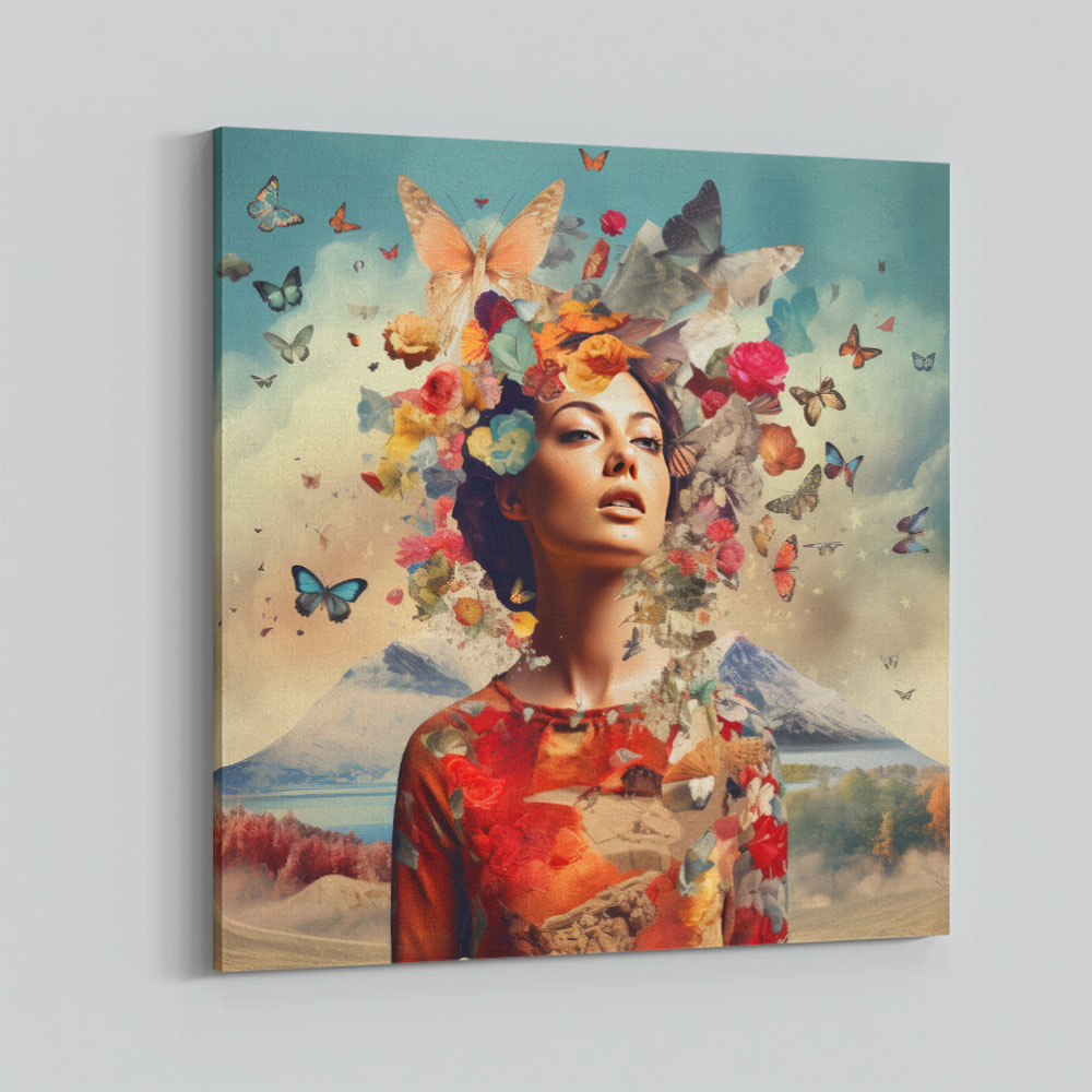 Beauty With Butterfly Crown Collage Wall Art