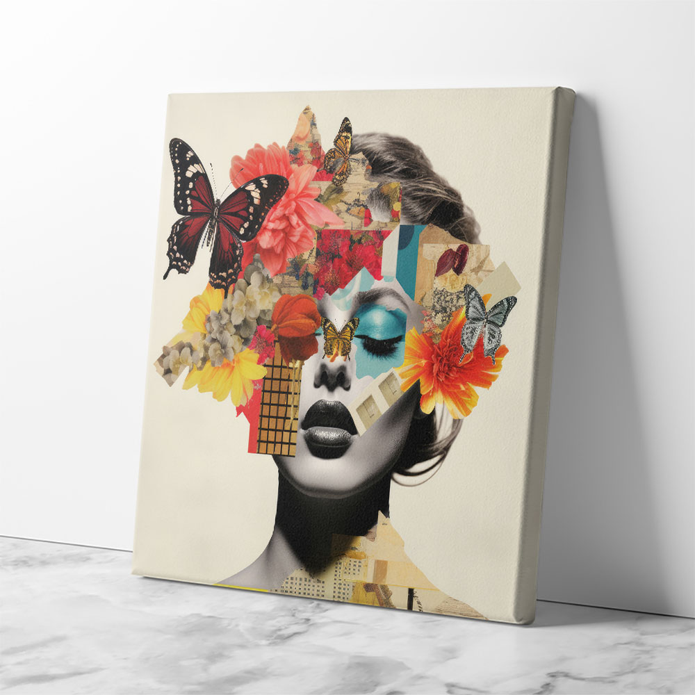 Flowers & Butterfly Face Collage 4 Wall Art