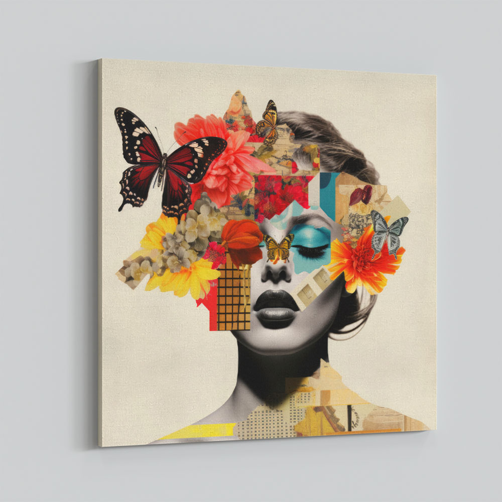 Flowers & Butterfly Face Collage 4 Wall Art