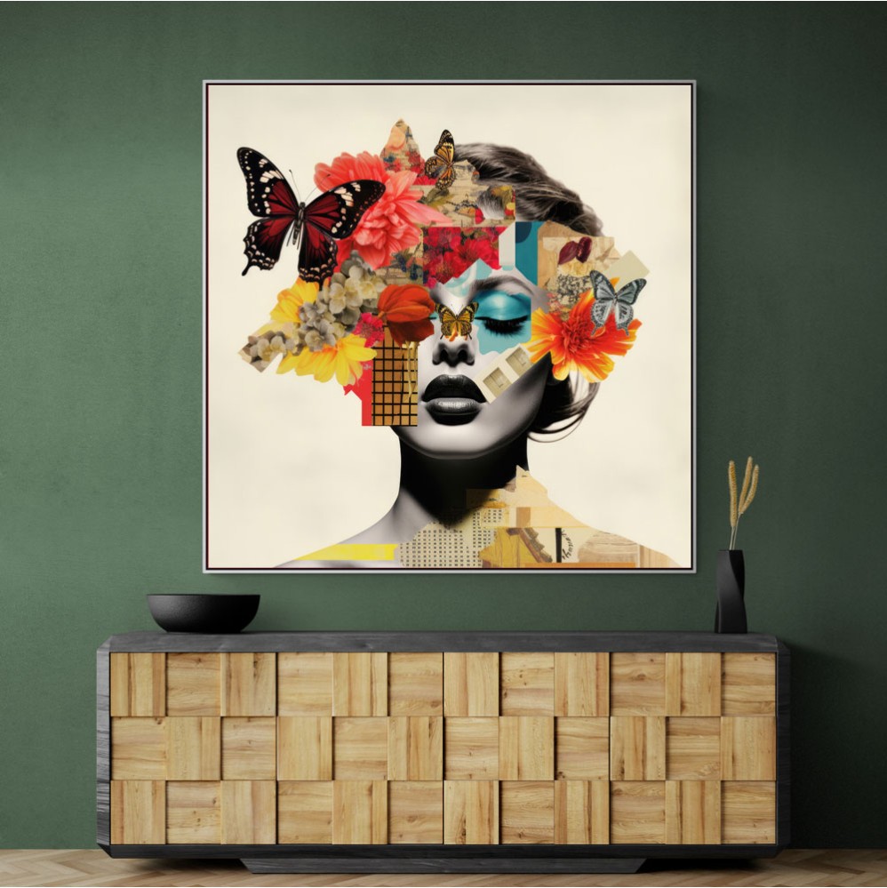Flowers & Butterfly Face Collage 4 Wall Art