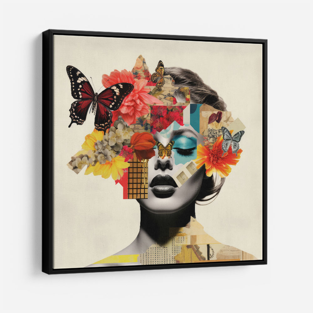 Flowers & Butterfly Face Collage 4 Wall Art