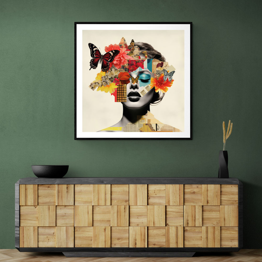 Flowers & Butterfly Face Collage 4 Wall Art
