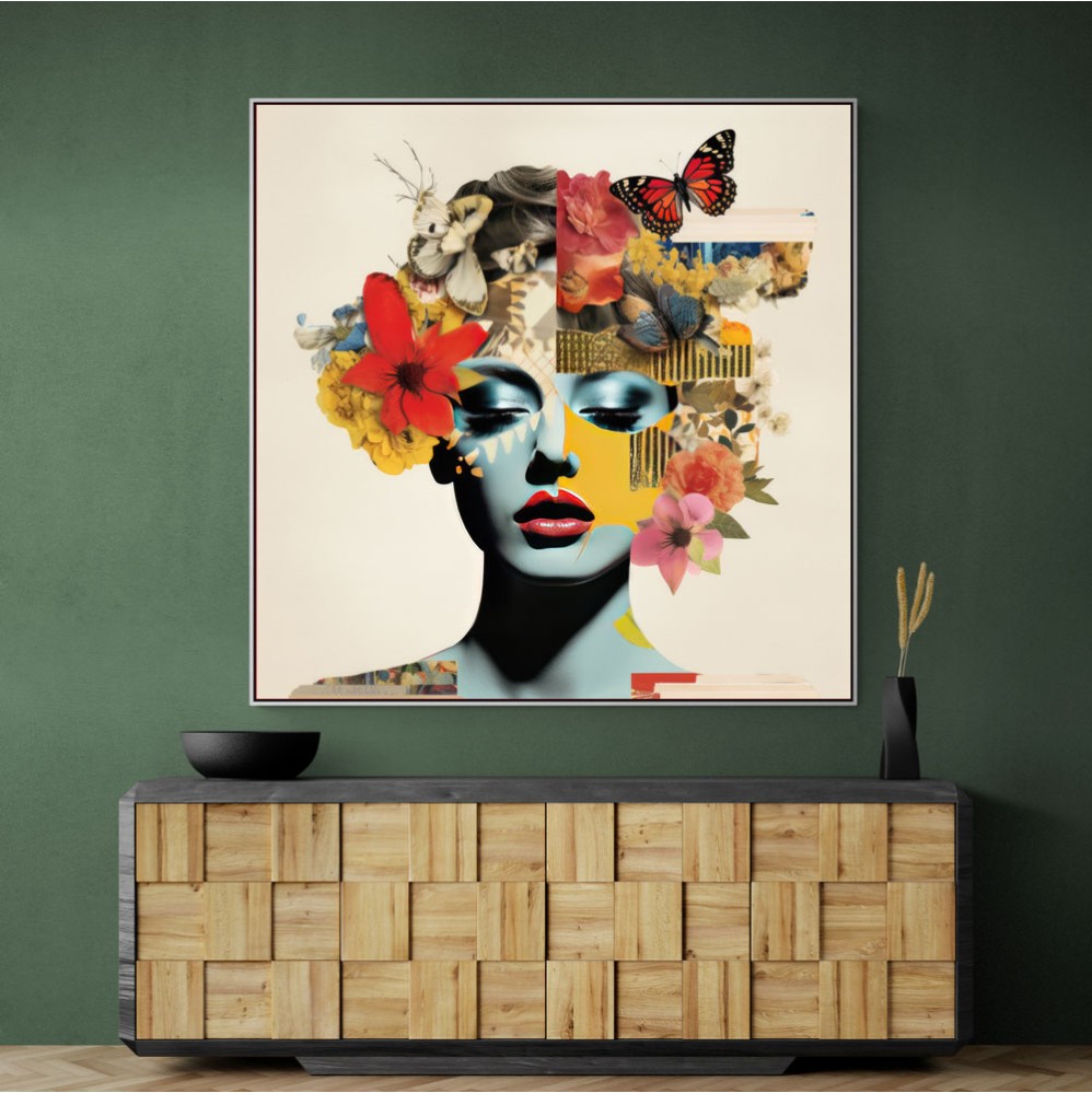 Flowers & Butterfly Face Collage 2 Wall Art