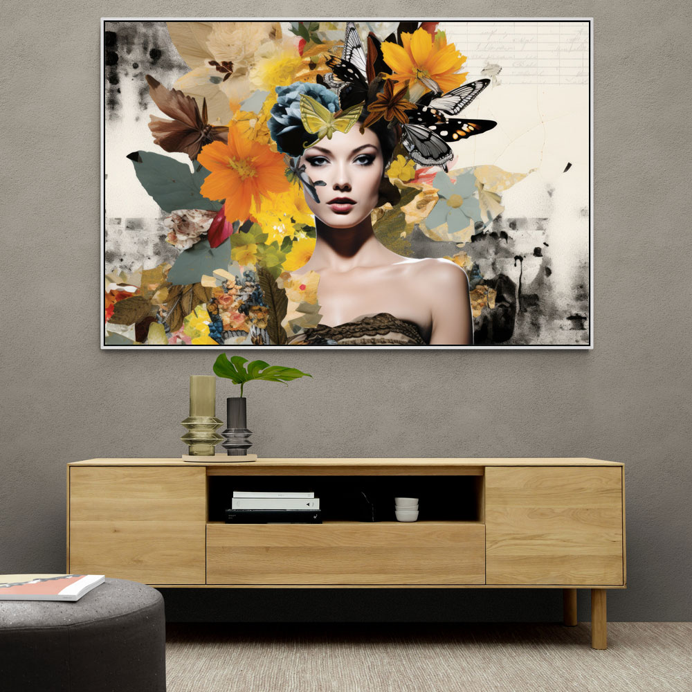 Flowers & Butterfly Women Fusion Collage Wall Art