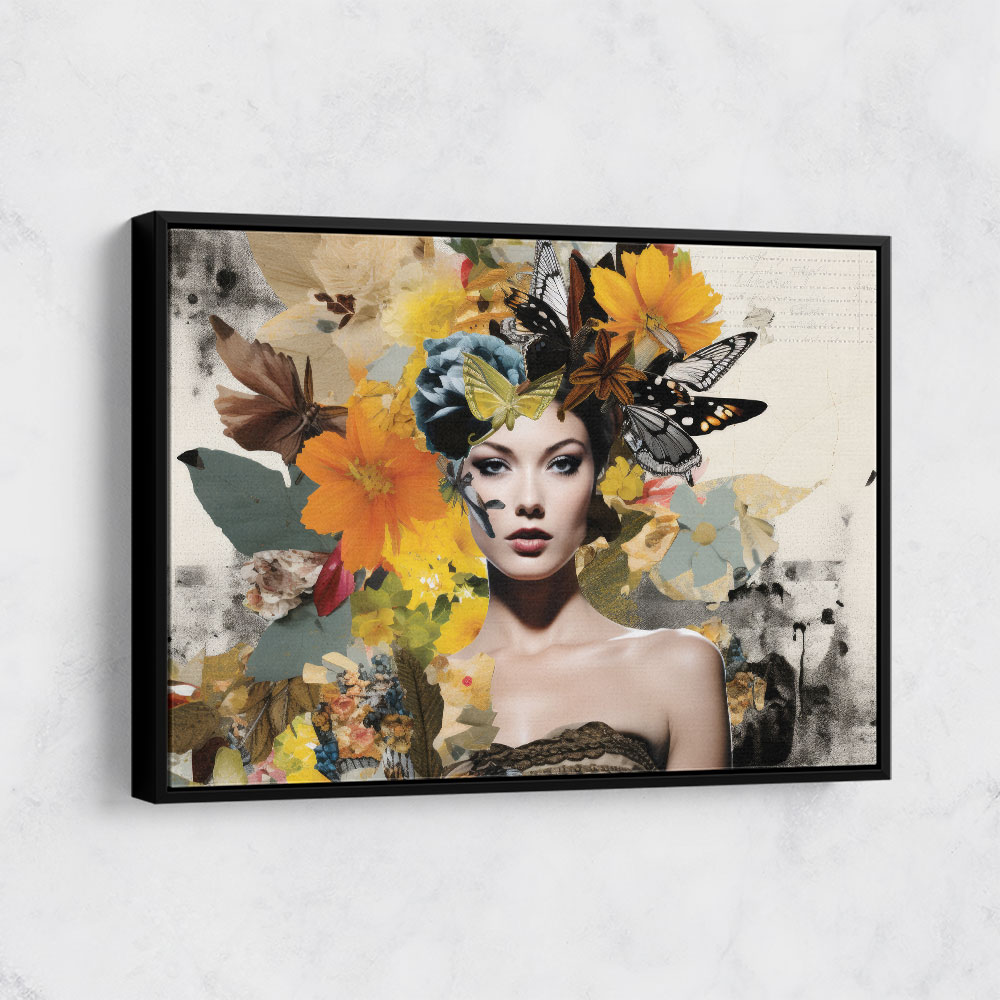 Flowers & Butterfly Women Fusion Collage Wall Art