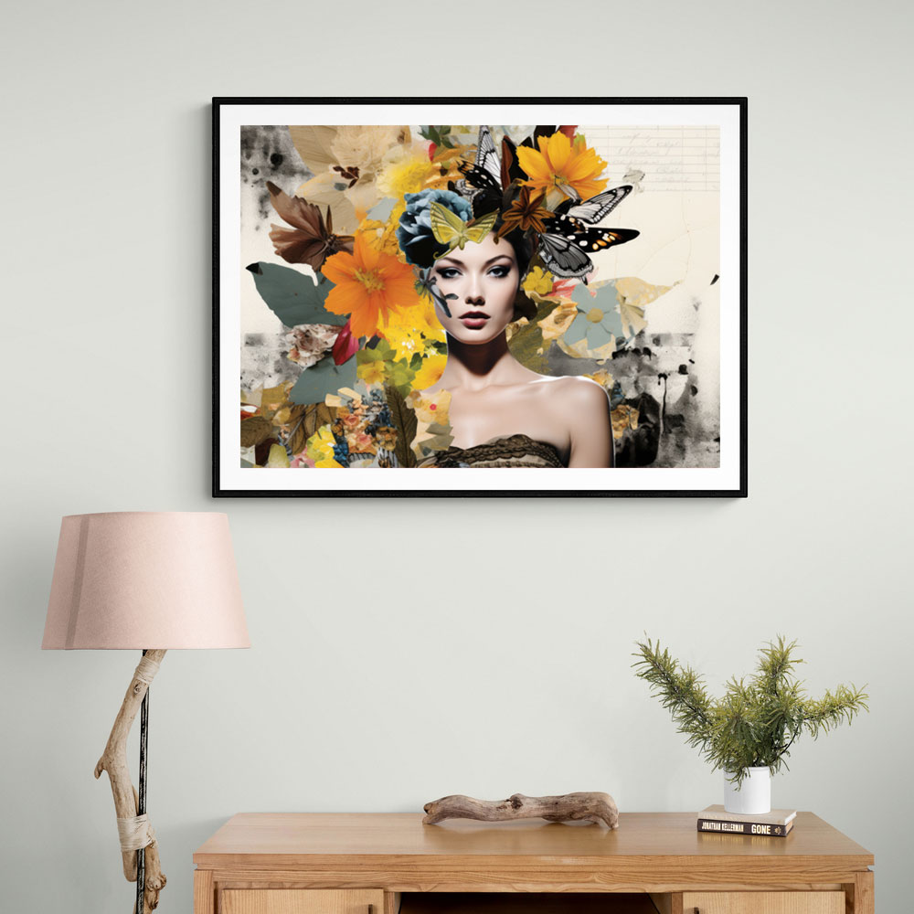 Flowers & Butterfly Women Fusion Collage Wall Art
