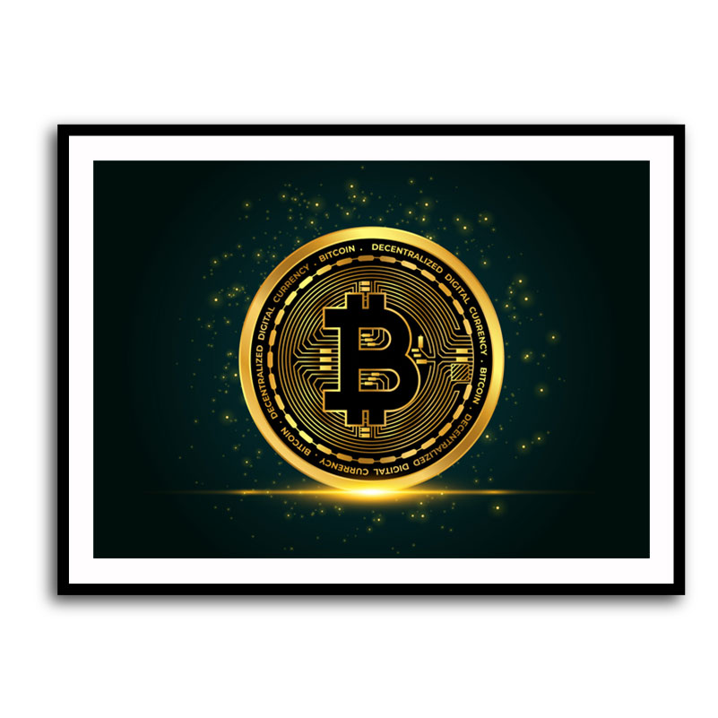 Bitcoin On Blue Wall Art