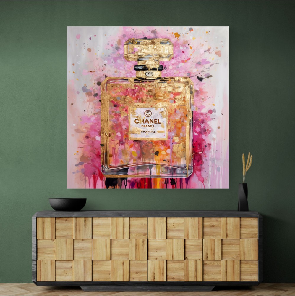 Chanel No 5 Pink & Gold Abstract Perfume Bottle 
