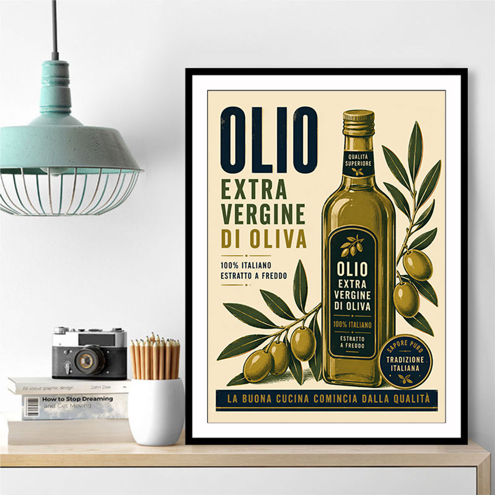 Olive Oil Bottle Vintage Italian Ad Art Print