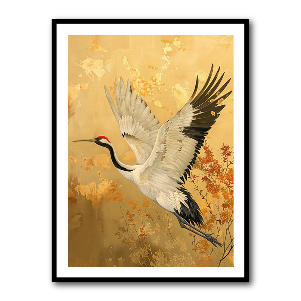 Japanese Crane In Flight Japandi Style Wall Art