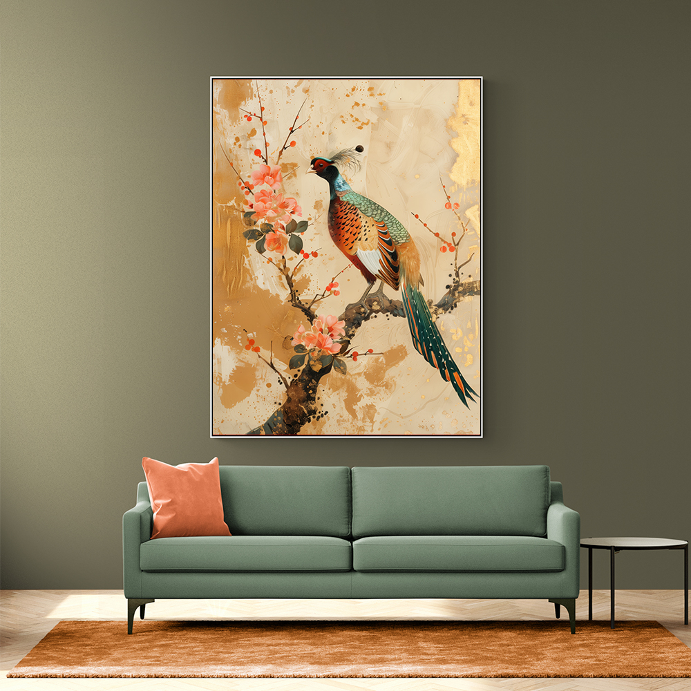 Japanese Green Pheasant 2 Japandi Style Wall Art