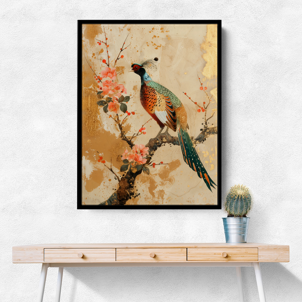 Japanese Green Pheasant 2 Japandi Style Wall Art