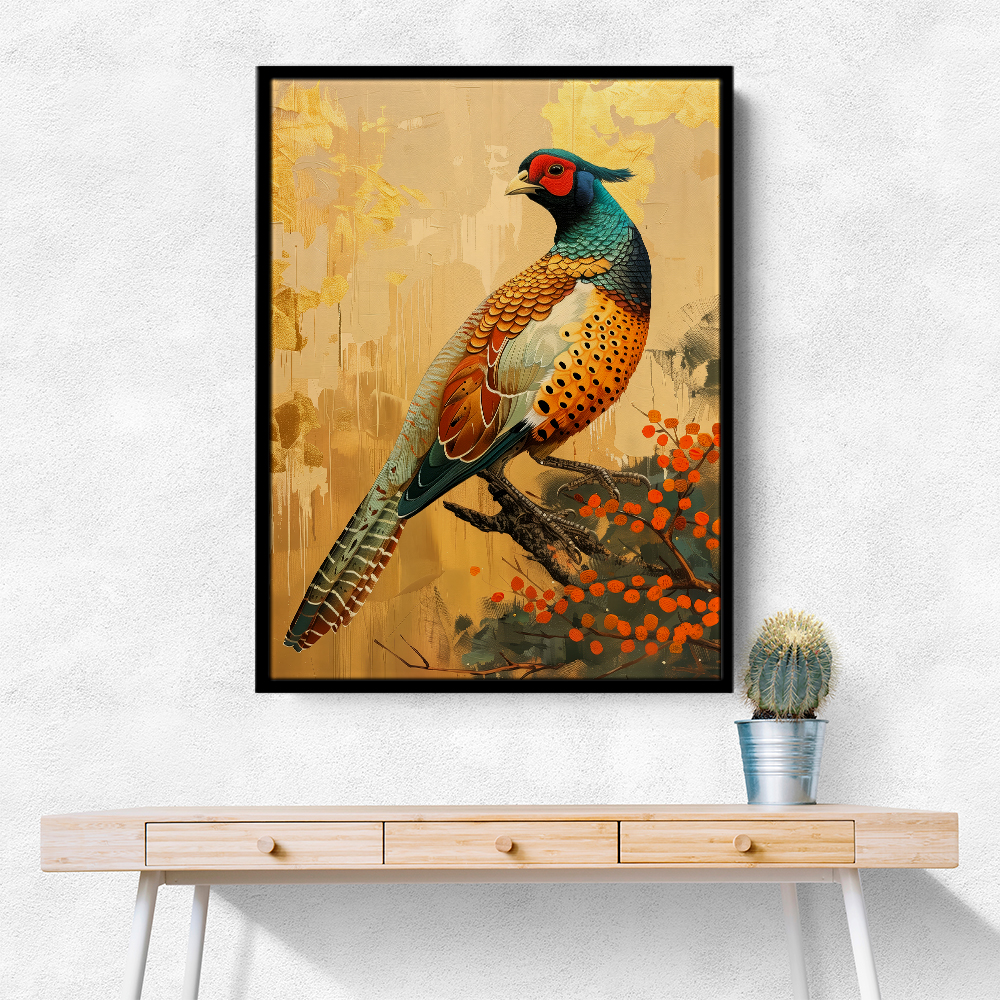 Japanese Green Pheasant 3 Japandi Style Wall Art