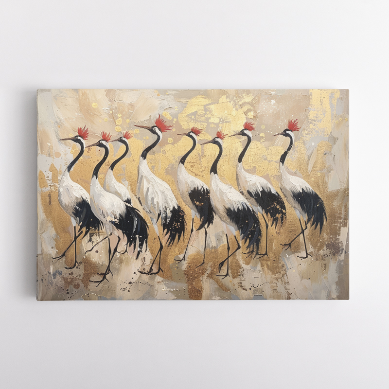 Flock of Cranes in a Japandi Style Wall Art