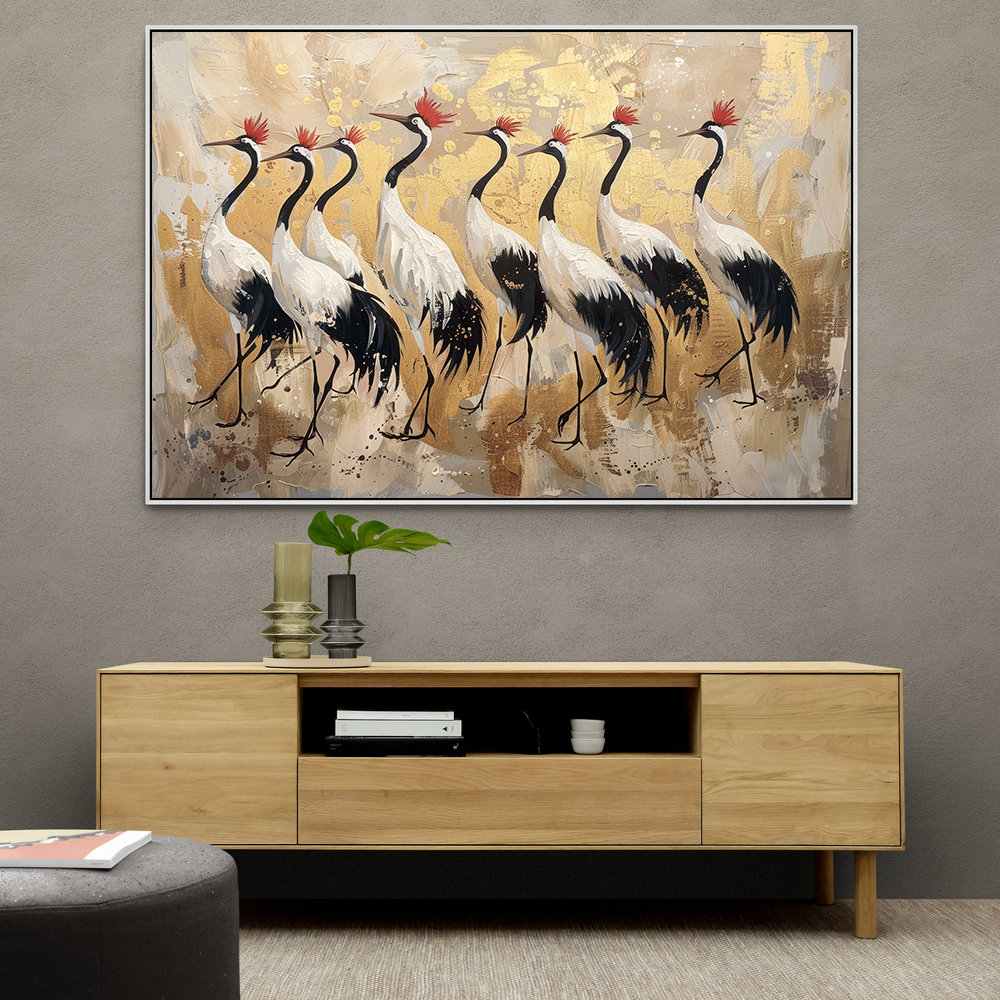 Flock of Cranes in a Japandi Style Wall Art