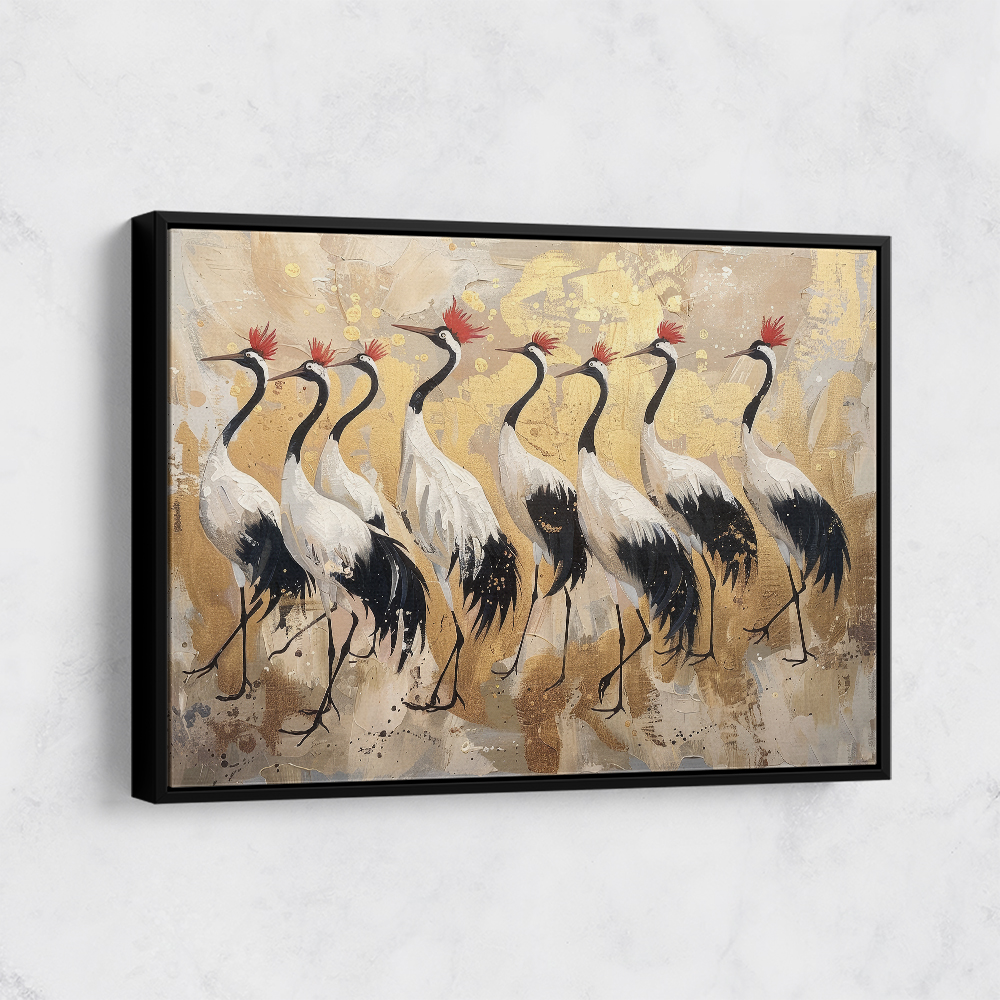 Flock of Cranes in a Japandi Style Wall Art