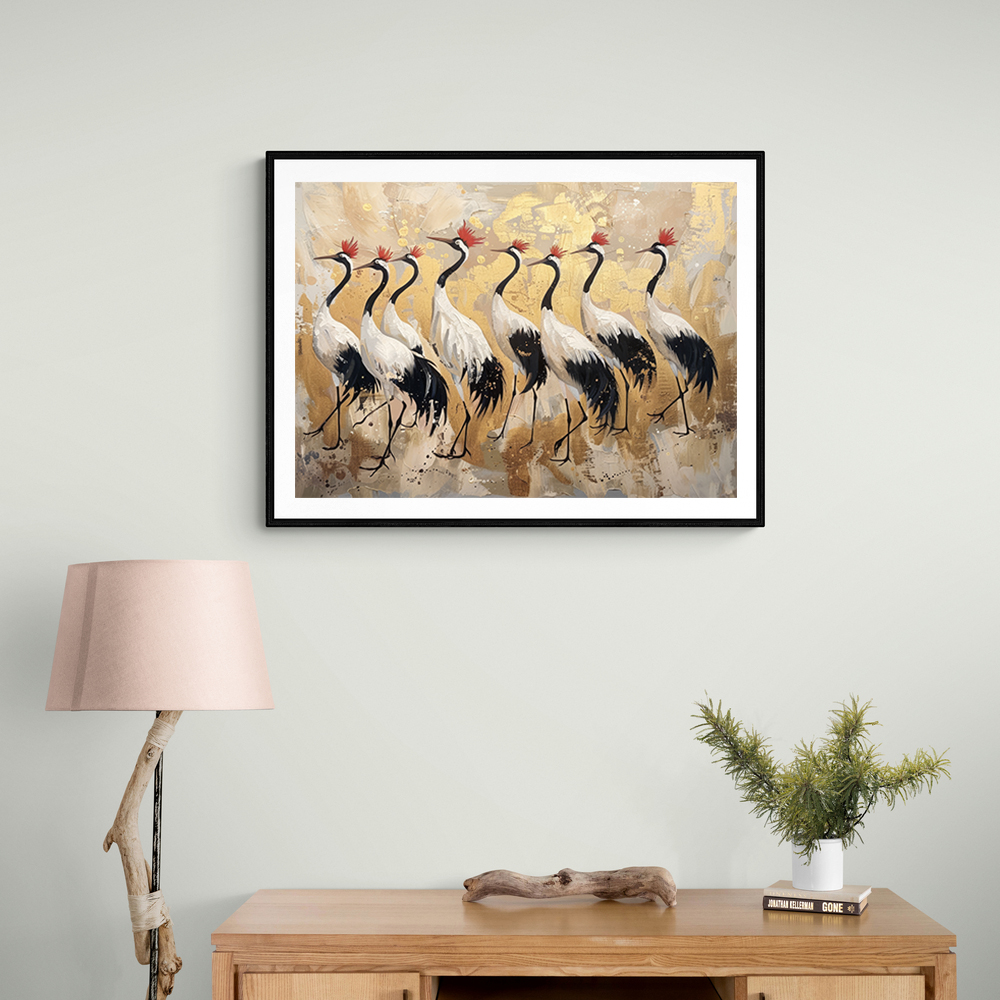 Flock of Cranes in a Japandi Style Wall Art