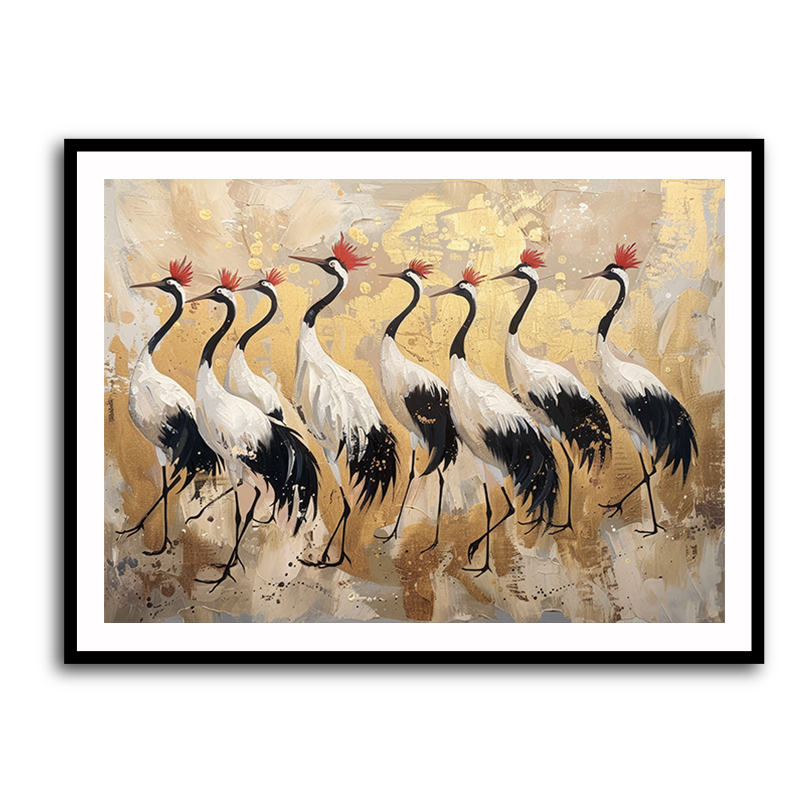 Flock of Cranes in a Japandi Style Wall Art