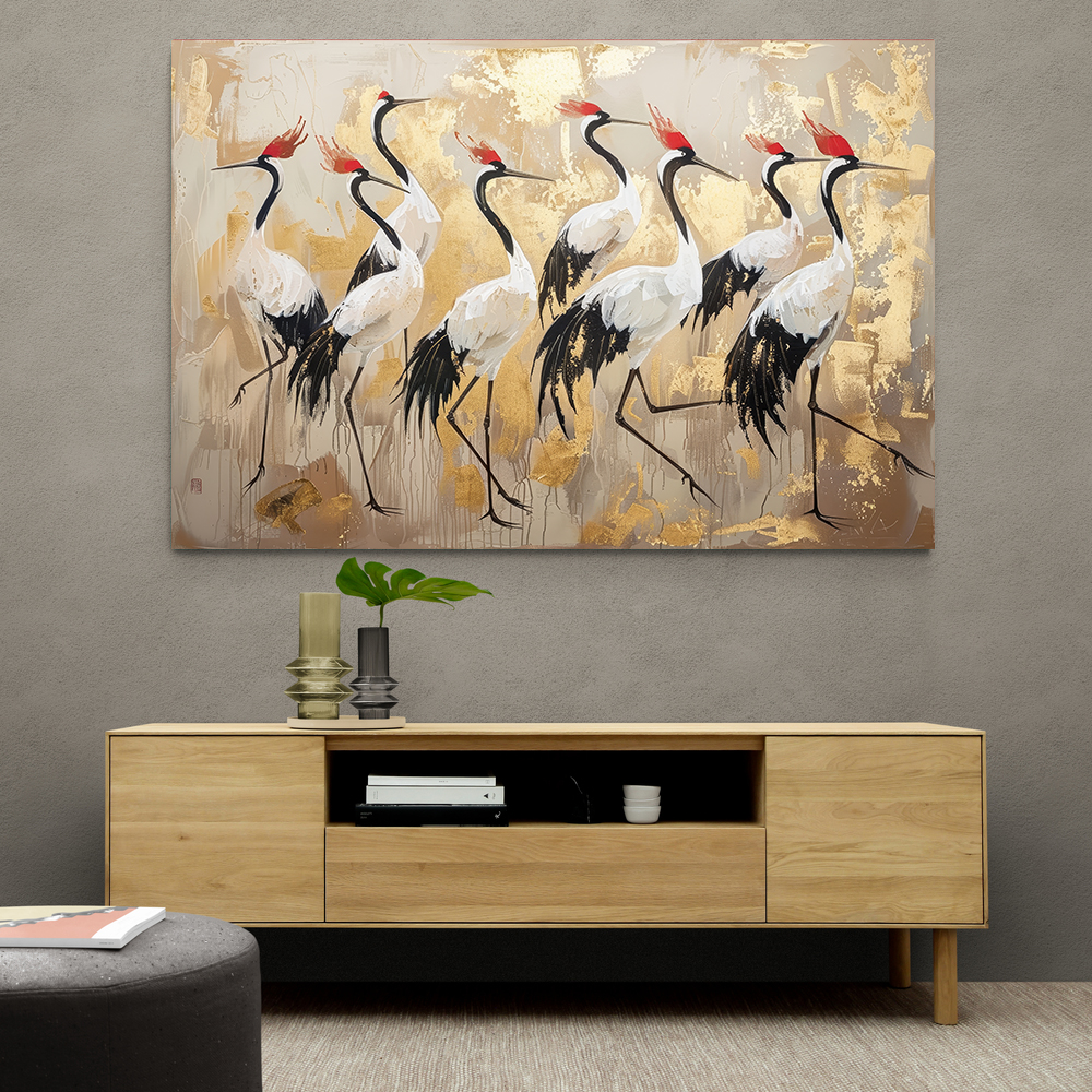 Flock of Cranes in a Japandi Style 1 Wall Art