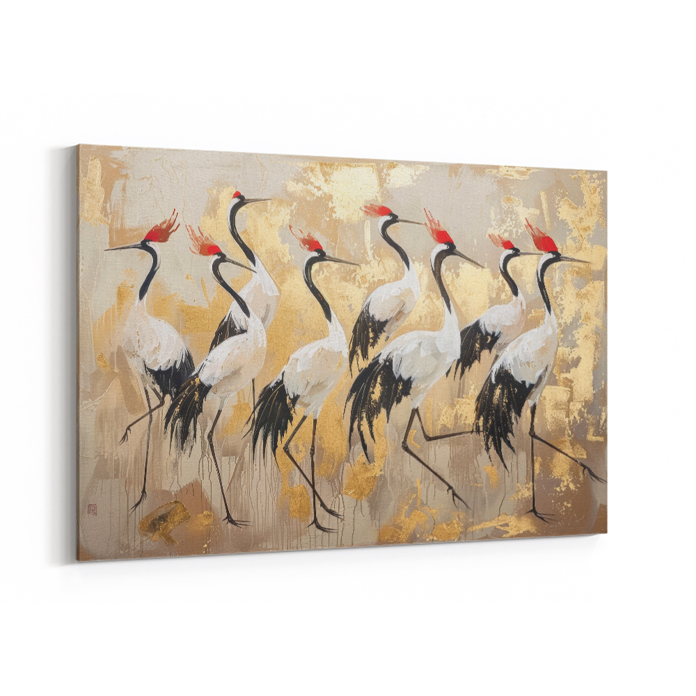 Flock of Cranes in a Japandi Style 1 Wall Art