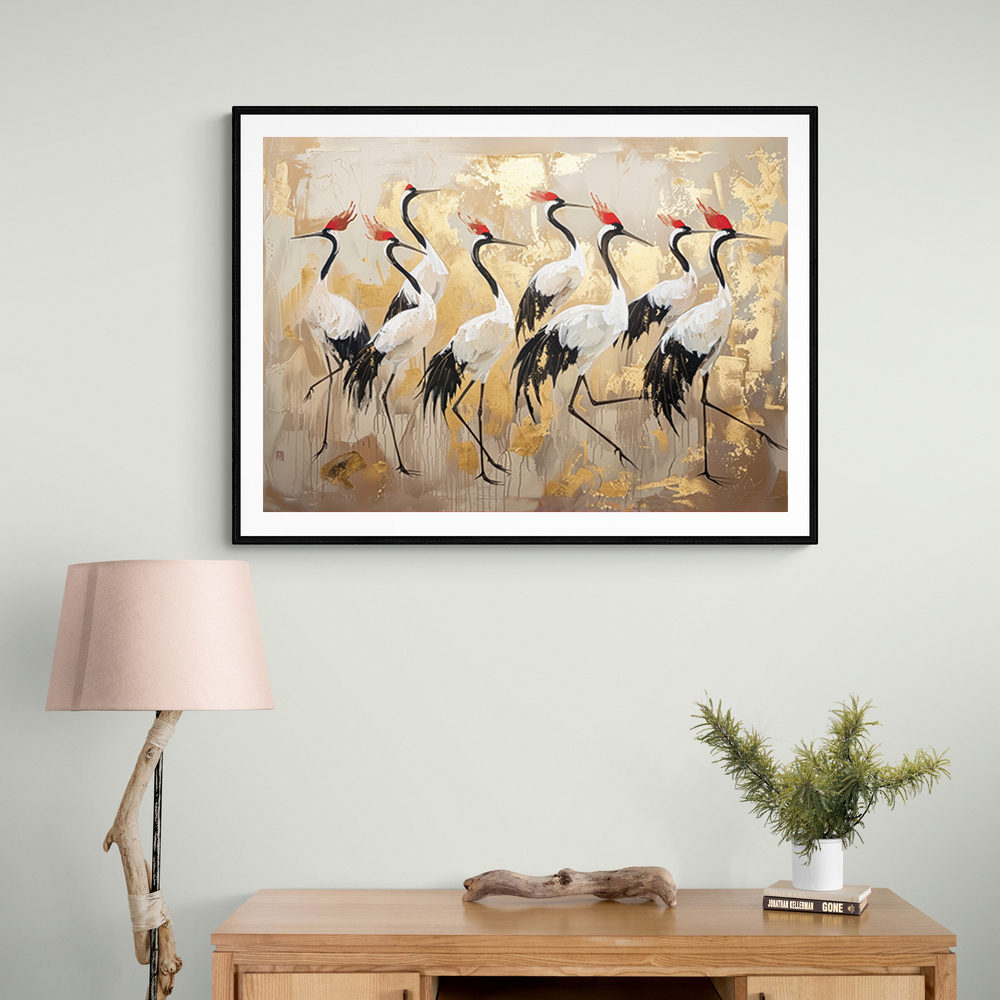 Flock of Cranes in a Japandi Style 1 Wall Art