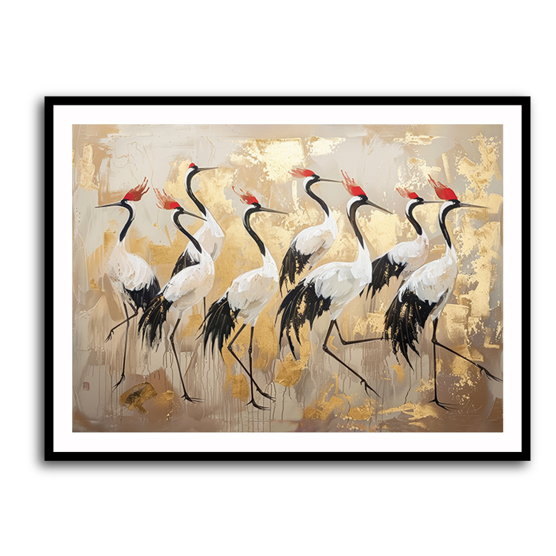Flock of Cranes in a Japandi Style 1 Wall Art