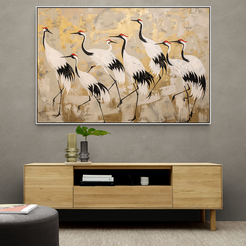 Flock of Cranes in a Japandi Style 2 Wall Art