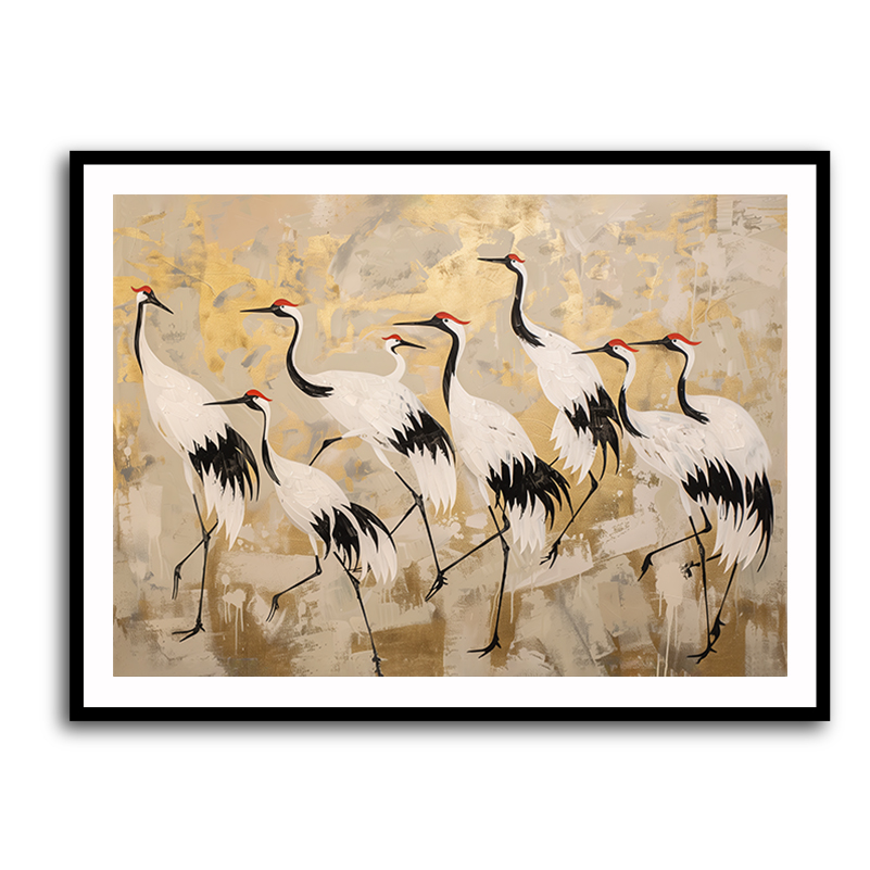 Flock of Cranes in a Japandi Style 2 Wall Art