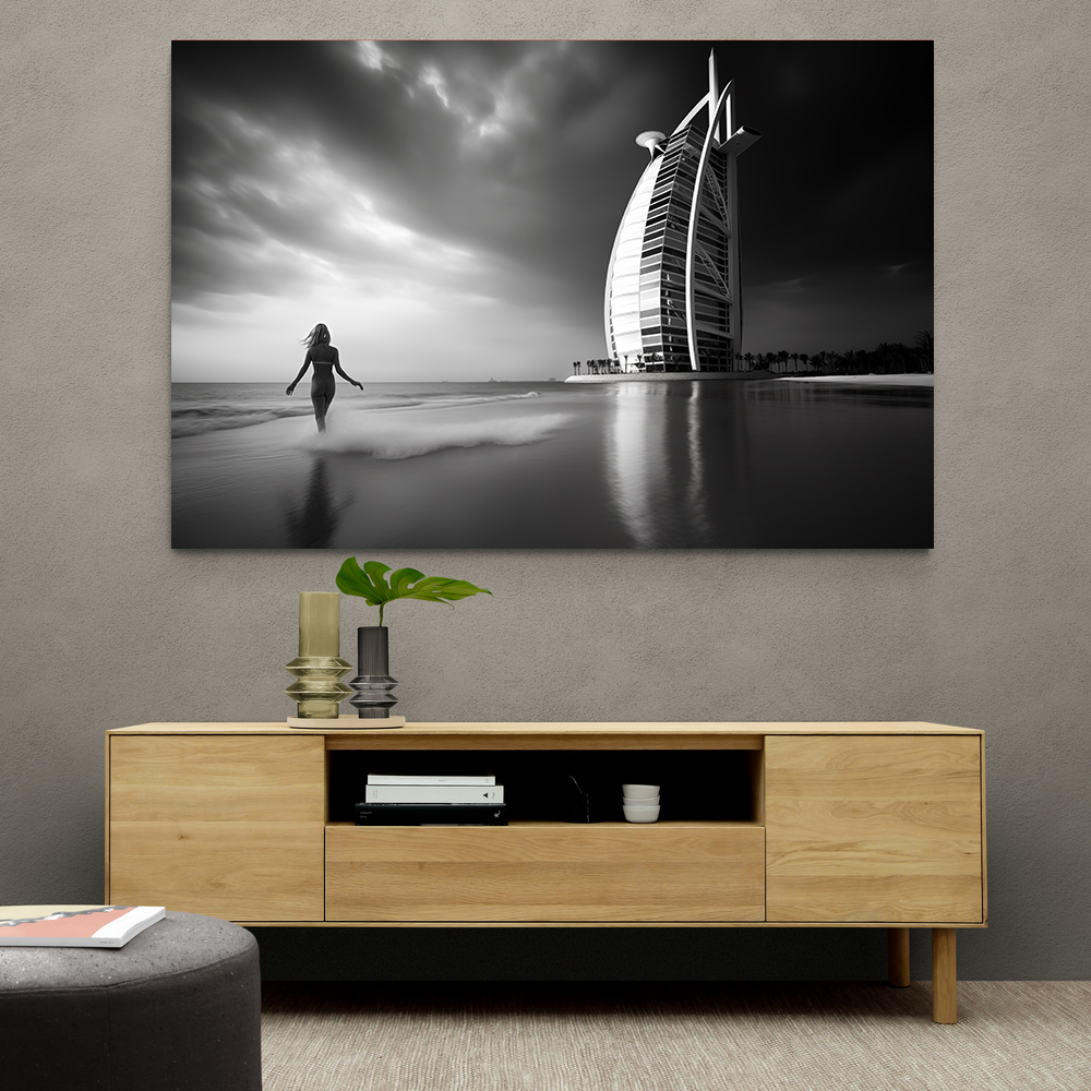 Burj Al Arab Beach Black & White Wall Art