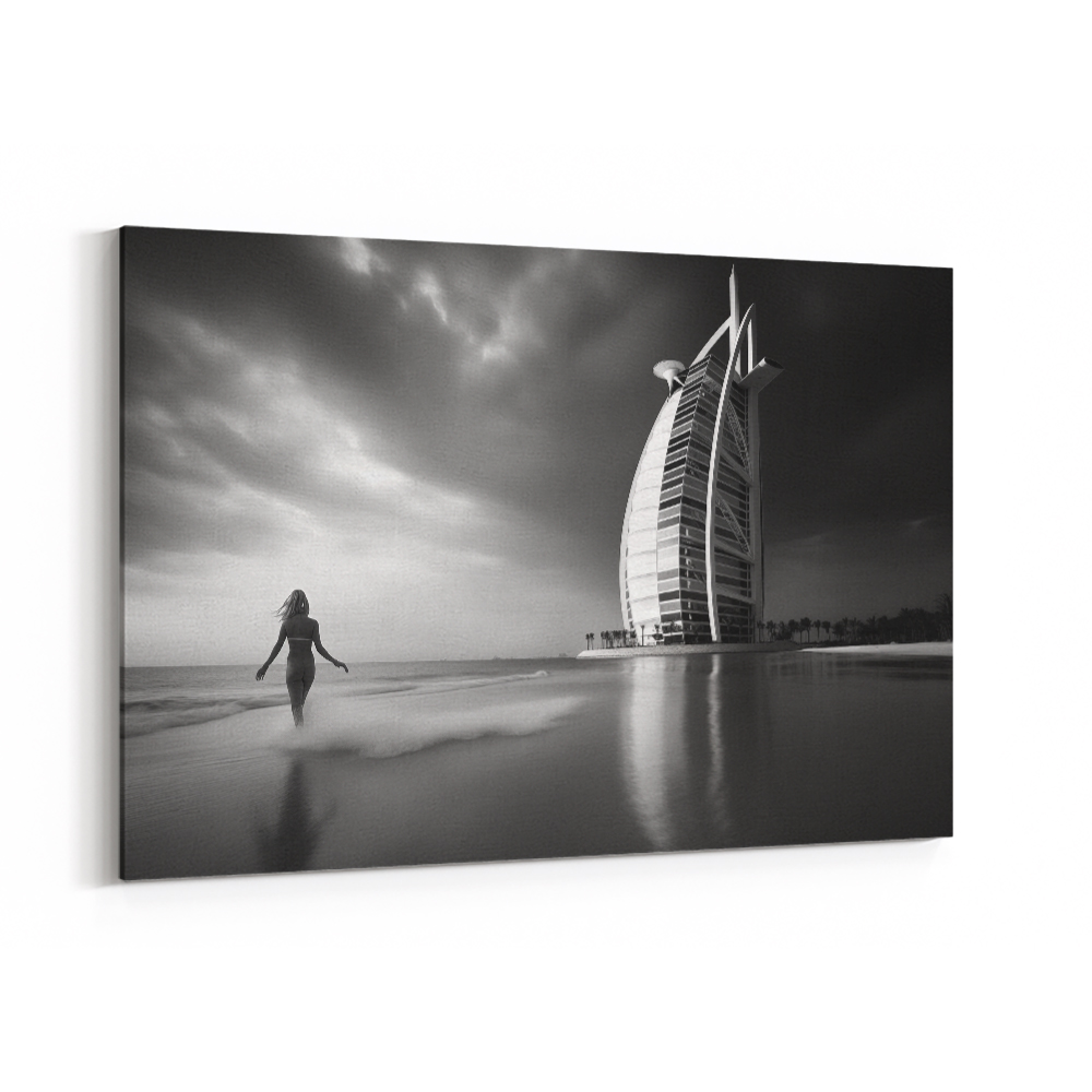 Burj Al Arab Beach Black & White Wall Art