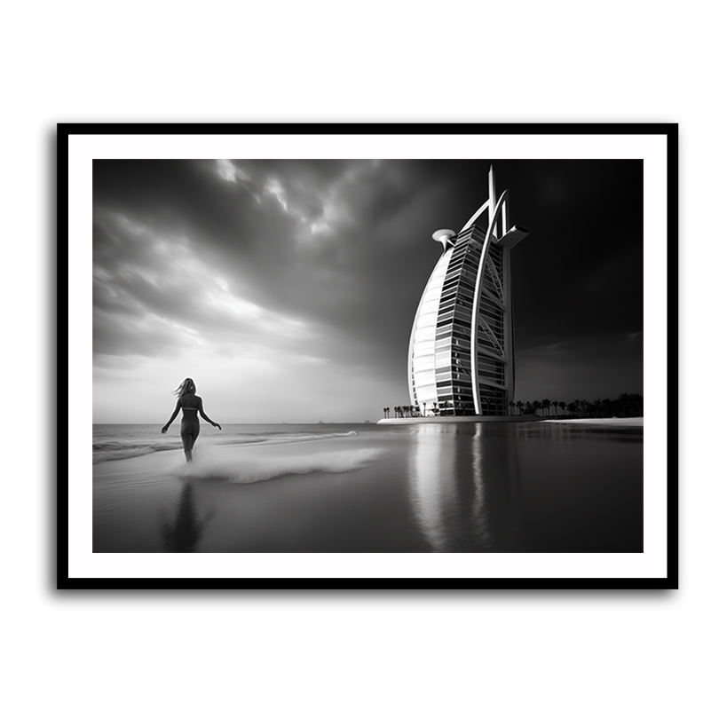 Burj Al Arab Beach Black & White Wall Art