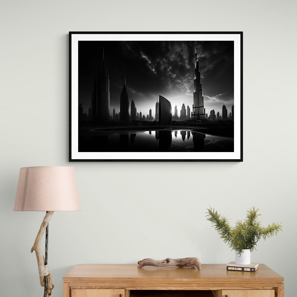 Burj Khalifa Dark Black & White Wall Art