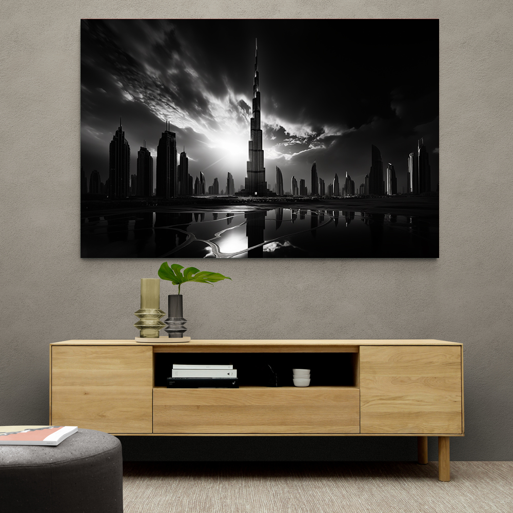 Burj Khalifa Downtown Dubai in Black & White Wall Art