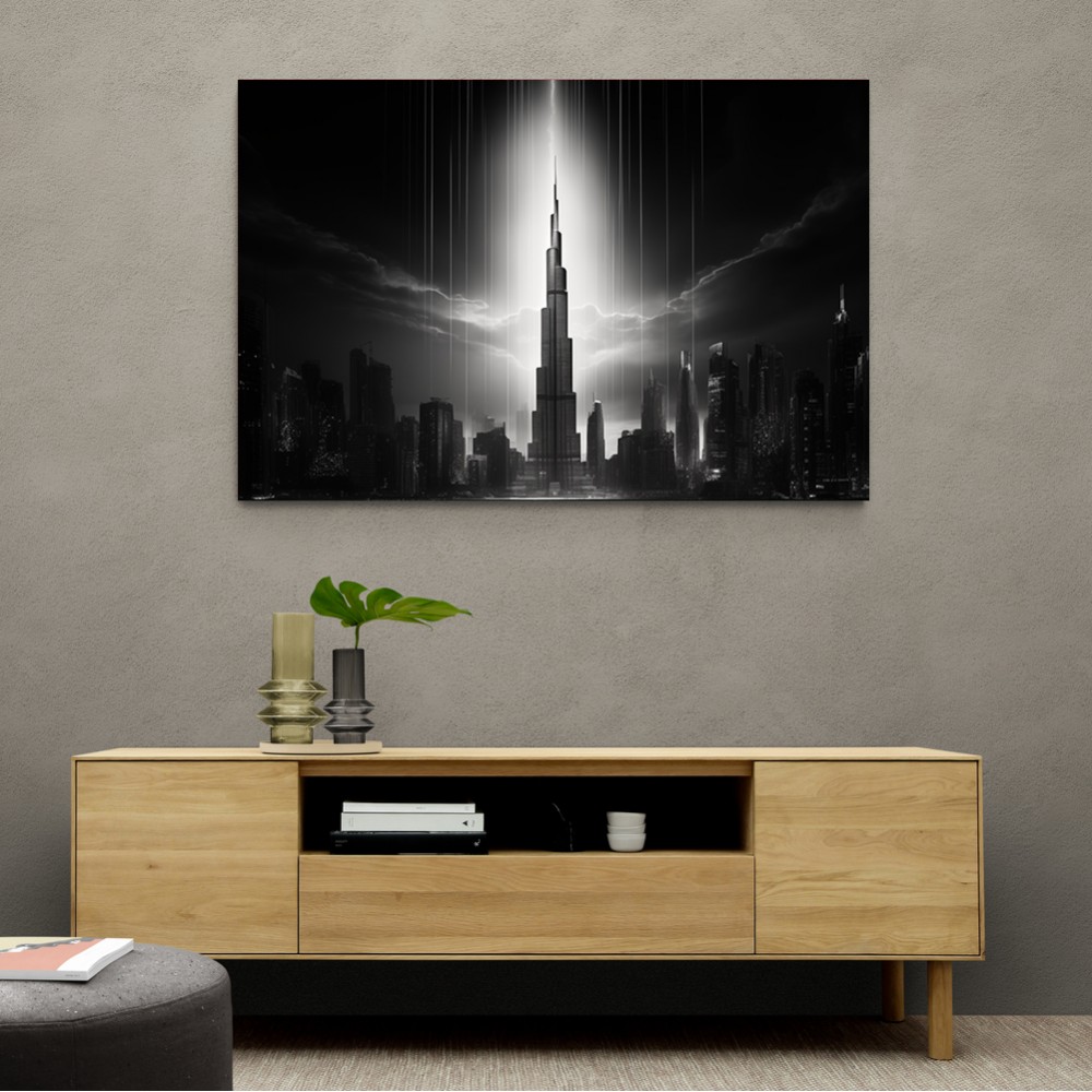 Burj Khalifa Storm Black & White Wall Art