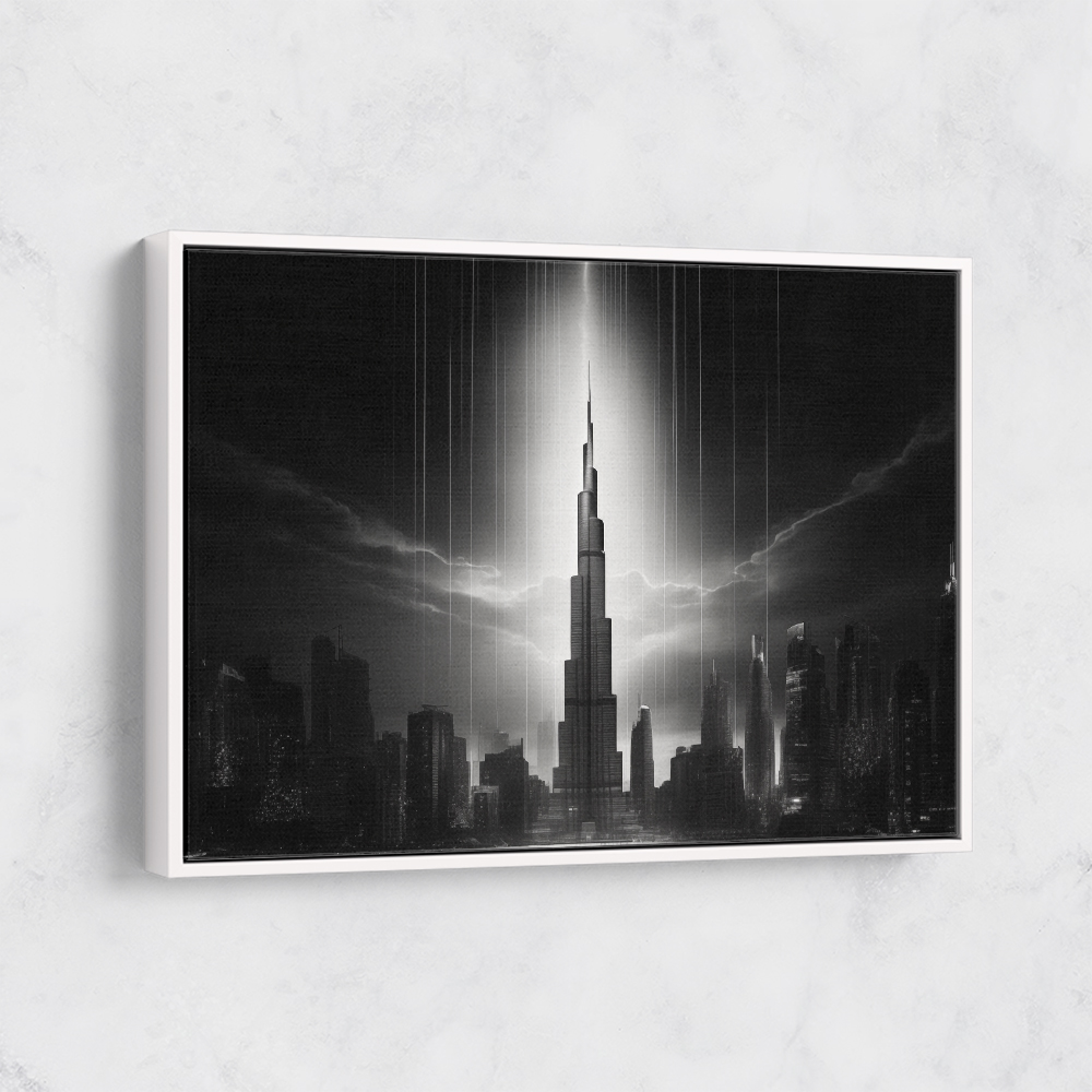 Burj Khalifa Storm Black & White Wall Art