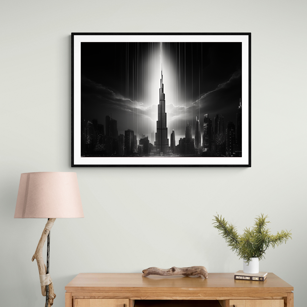 Burj Khalifa Storm Black & White Wall Art