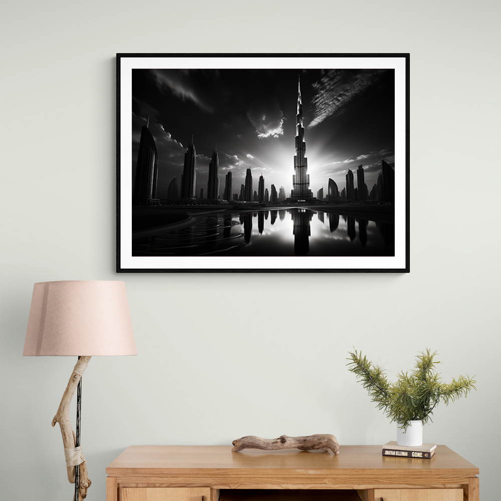 Burj Khalifa Reflection Black & White Wall Art