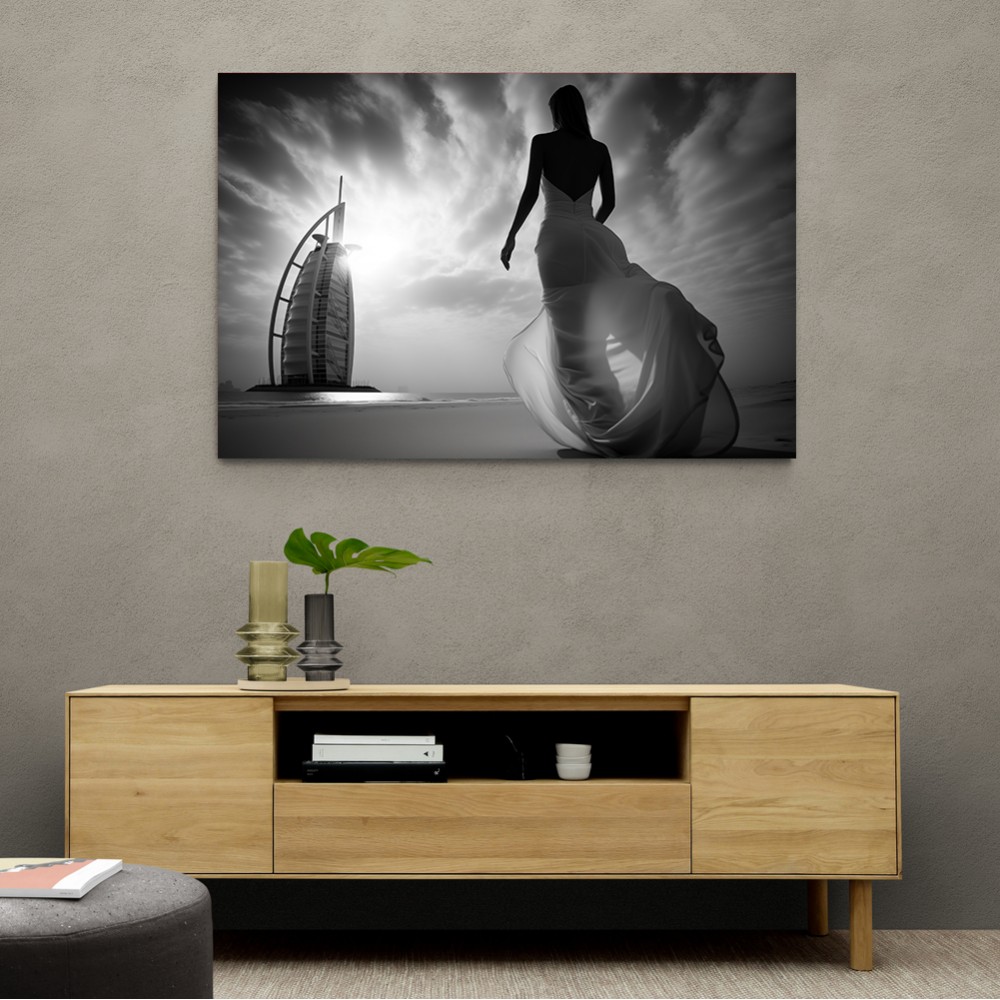 Beauty at Burj Al Arab Beach Black & White Wall Art